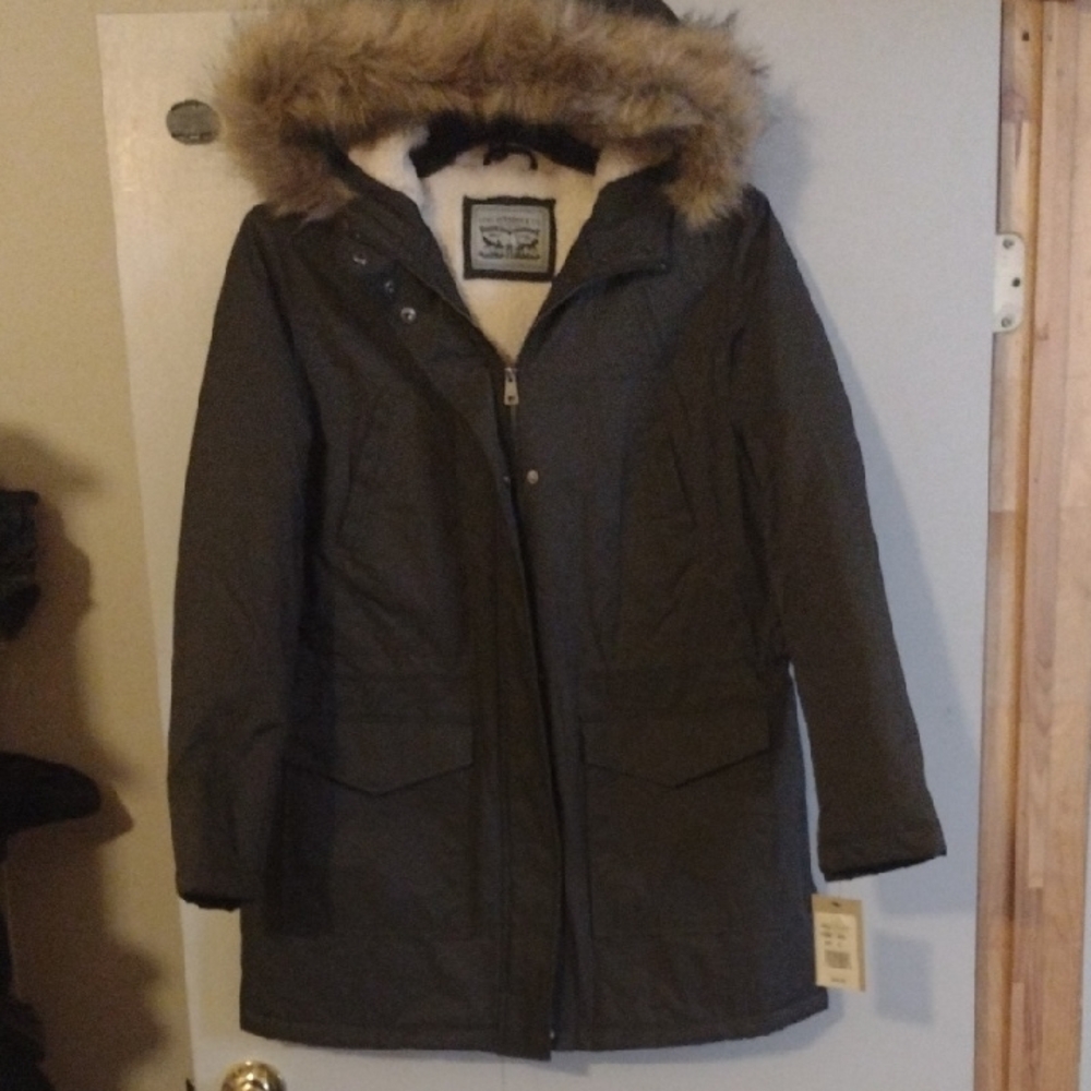 Levi's Forest Green Fur-Trimmed Coat